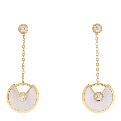 Cartier 18K Yellow Gold Diamond Mother of Pearl Amulette de Cartier Drop Earrings 1 of 5
