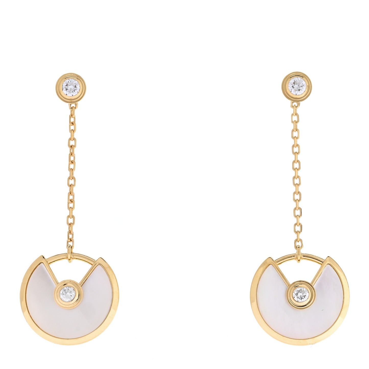 18K Yellow Gold Diamond Mother of Pearl Amulette de Cartier Drop Earrings