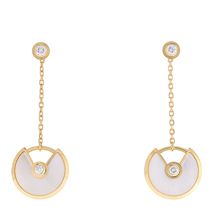 Cartier 18K Yellow Gold Diamond Mother of Pearl Amulette de Cartier Drop Earrings 1 of 5