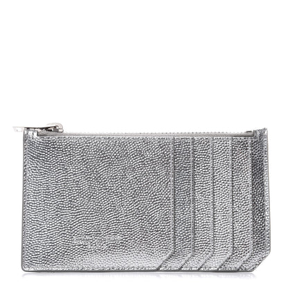 Saint Laurent Grained Calfskin 5 Fragments Zip Pouch Card Holder Silver 1 of 8