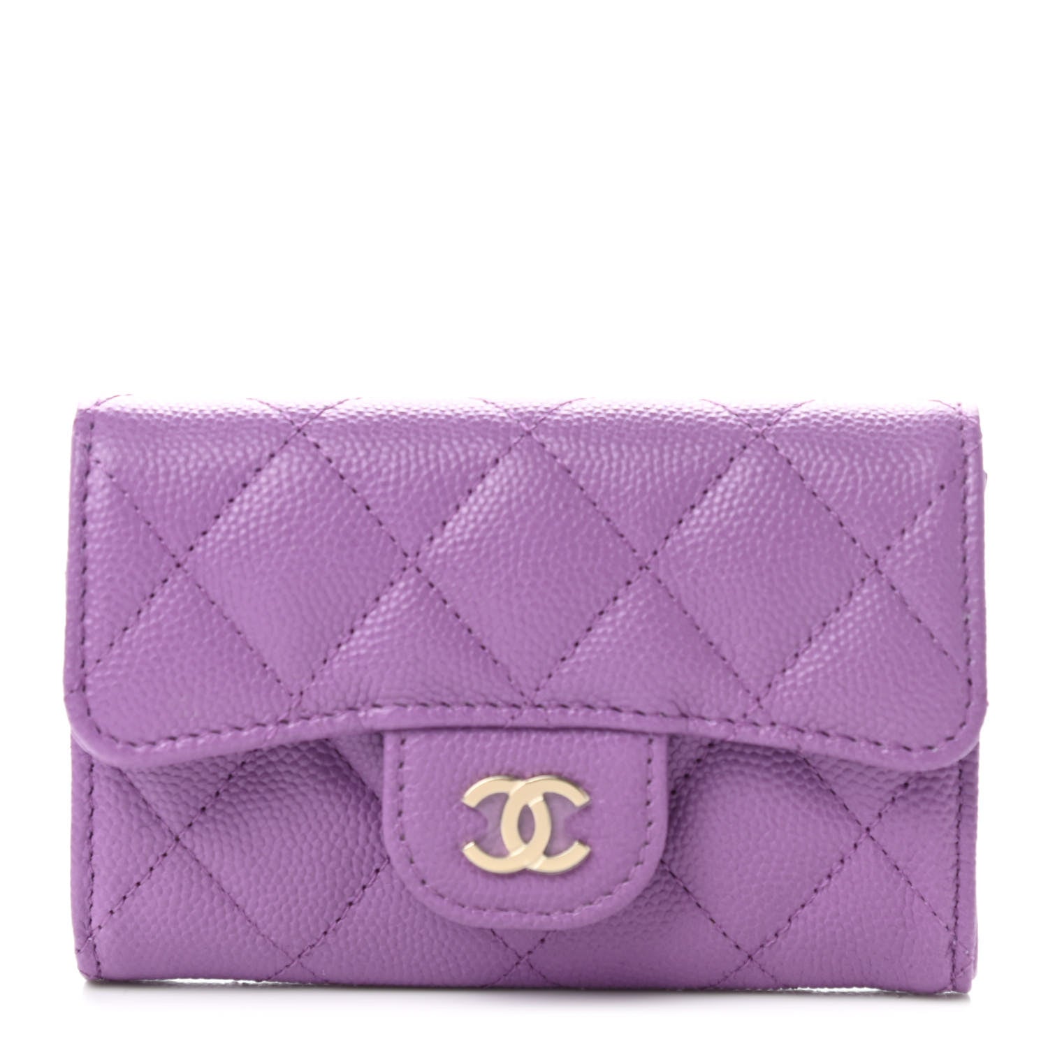Chanel Caviar Quilted Flap Card Holder Wallet Purple 1 of 9