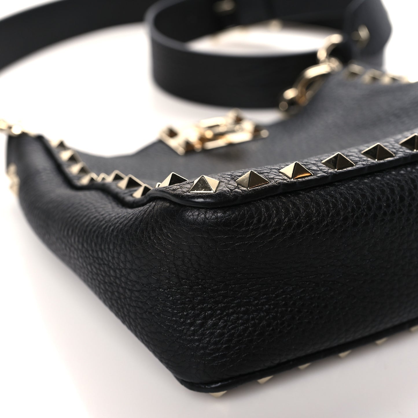 Pebbled Calfskin Mini Rockstud Flip-Lock Messenger Bag Black