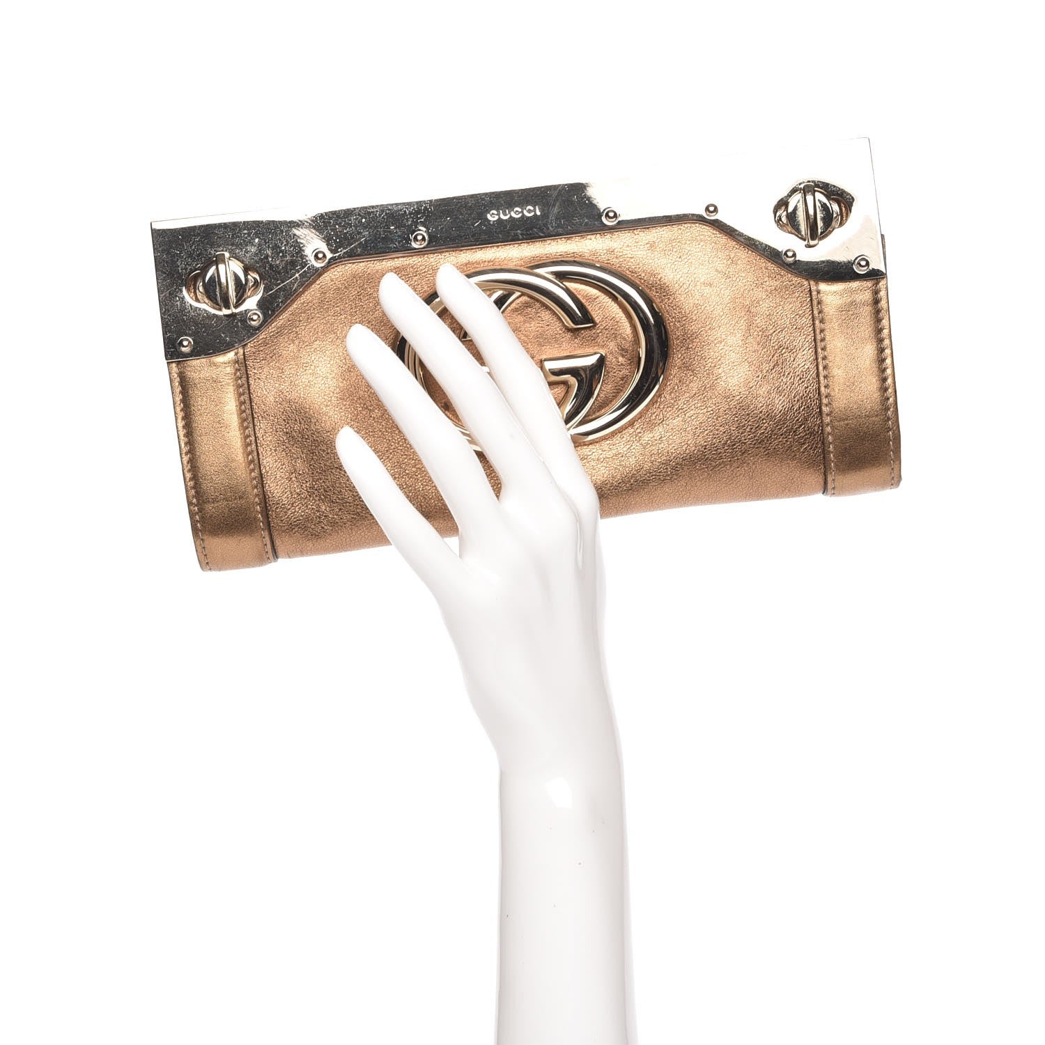 Gucci Metallic Calfskin Britt Clutch Bronze 2 of 8