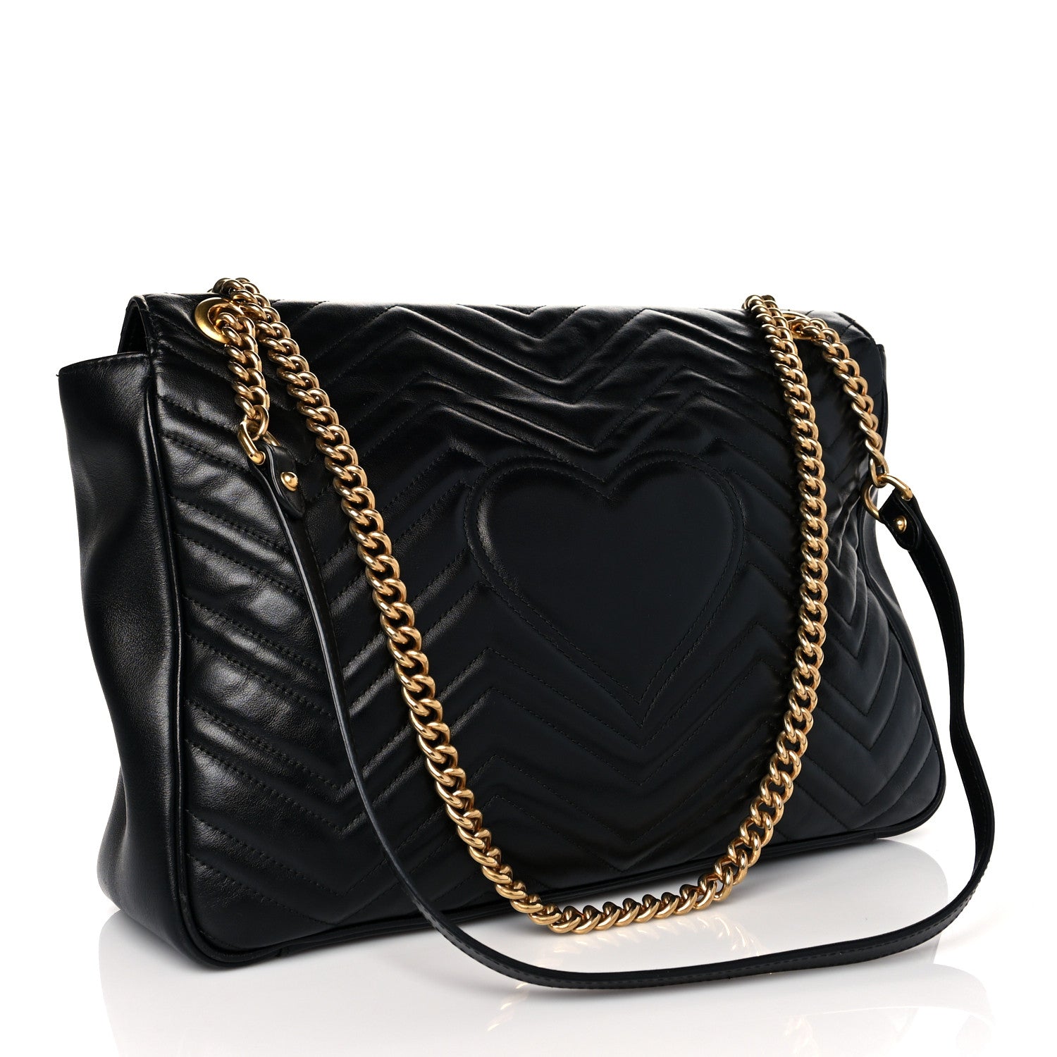 Gucci Calfskin Matelasse Large GG Marmont Shoulder Bag Black 3 of 12