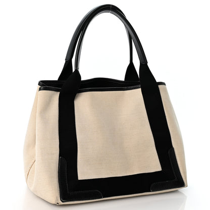 Balenciaga Cotton Canvas Satin Calfskin S Navy Cabas Natural Black 4 of 14
