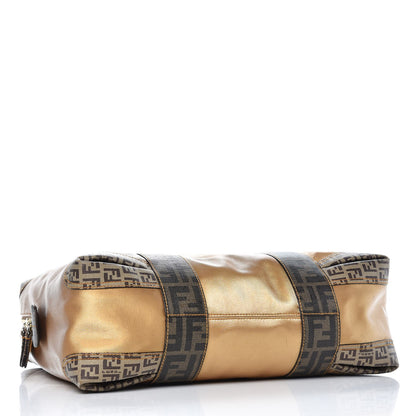 Fendi Metallic Canvas Zucca Zucchino Spalmati Large Mixed Media B Mix Tote Gold Brown 4 of 19