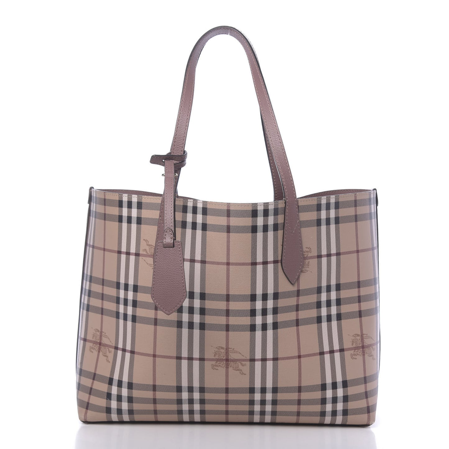 Grainy Calfskin Haymarket Check Medium Reversible Tote Dusty Pink