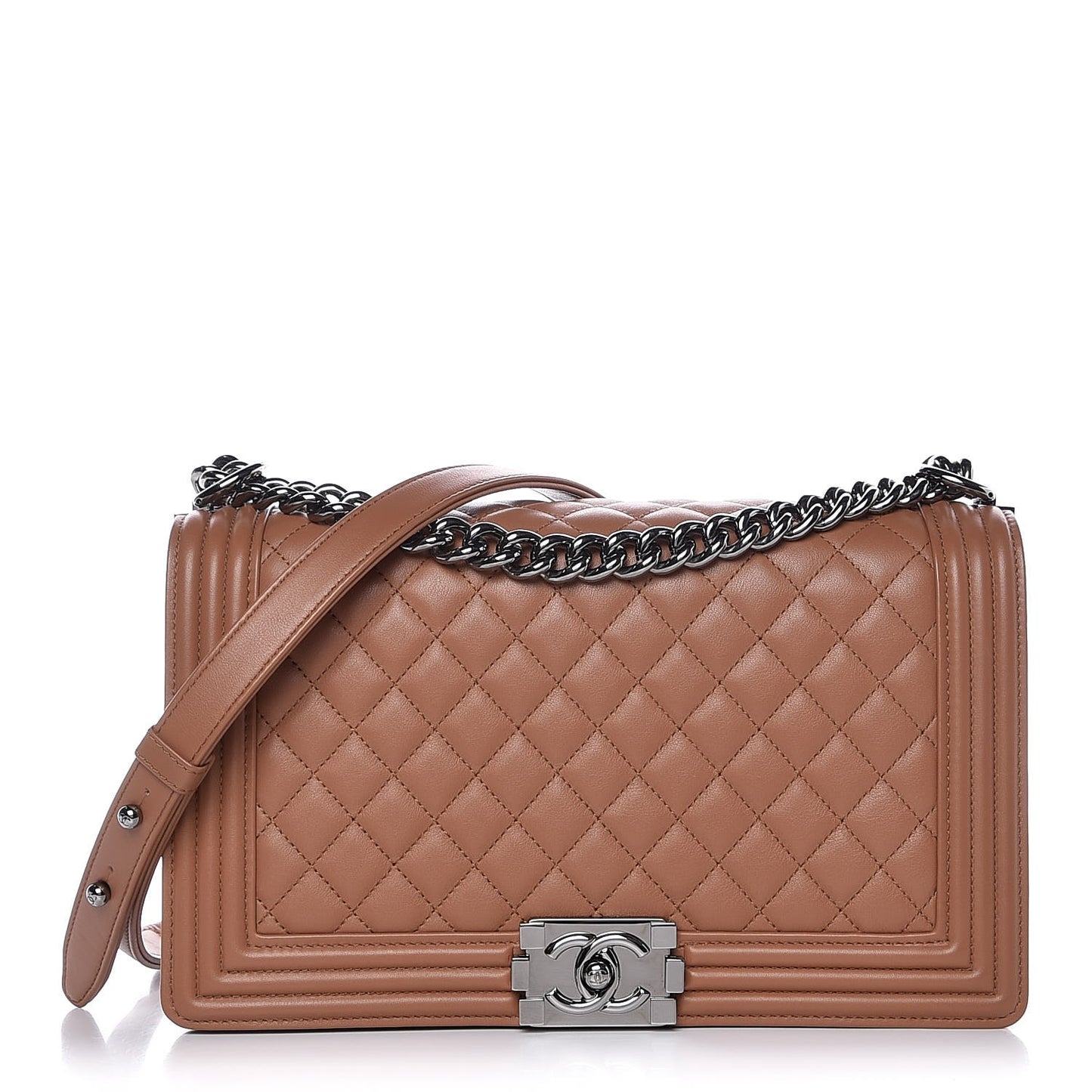 Calfskin Quilted New Medium Boy Flap Dark Beige