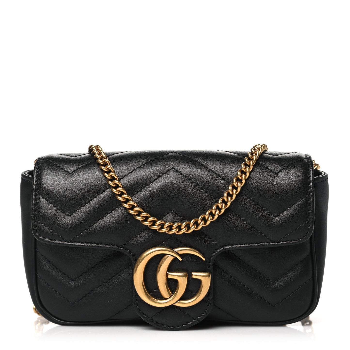 Calfskin Matelasse Super Mini GG Marmont Shoulder Bag Black