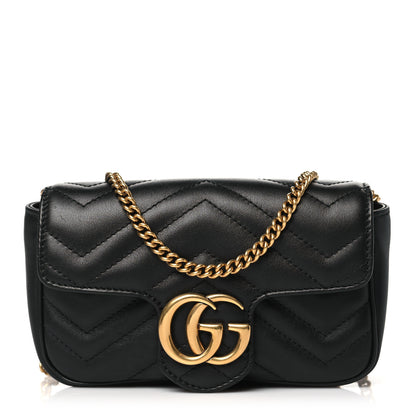 Gucci Calfskin Matelasse Super Mini GG Marmont Shoulder Bag Black 1 of 10