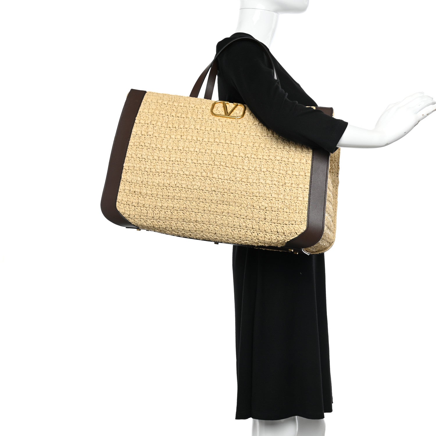 Valentino Garavani Raffia Calfskin Vlogo Tote Naturale Fondant 2 of 9
