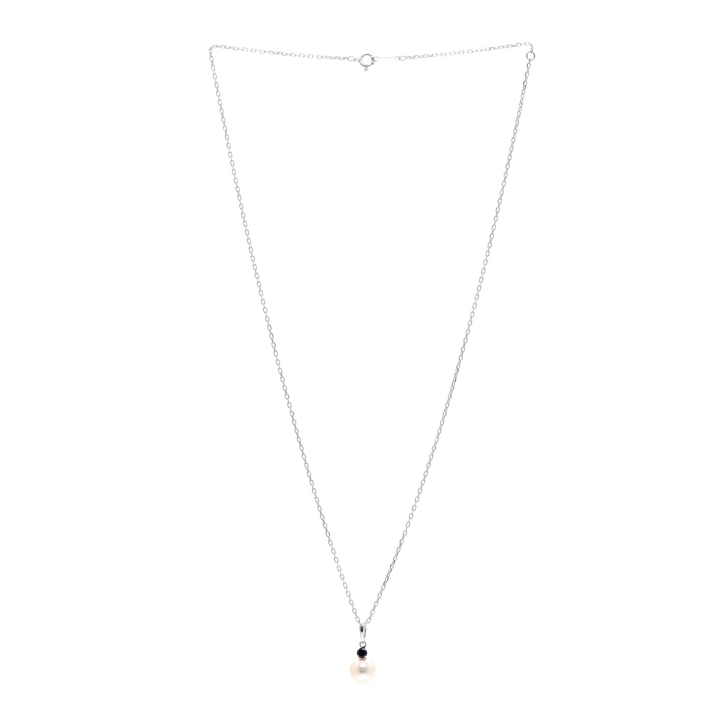 18K White Gold Blue Sapphire Akoya Cultured Pearl 8-8.5mm Pendant Necklace