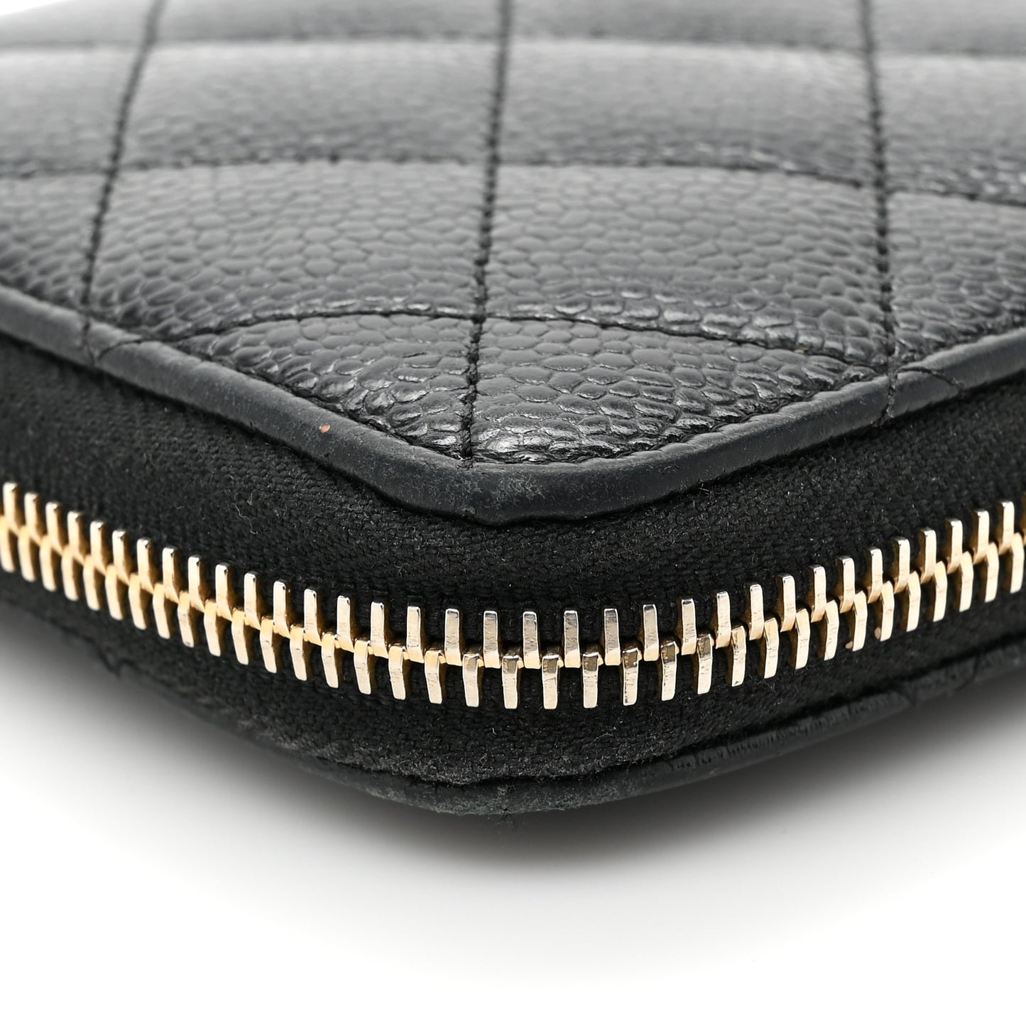 Caviar Quilted Large Gusset Zip Around Wallet Black