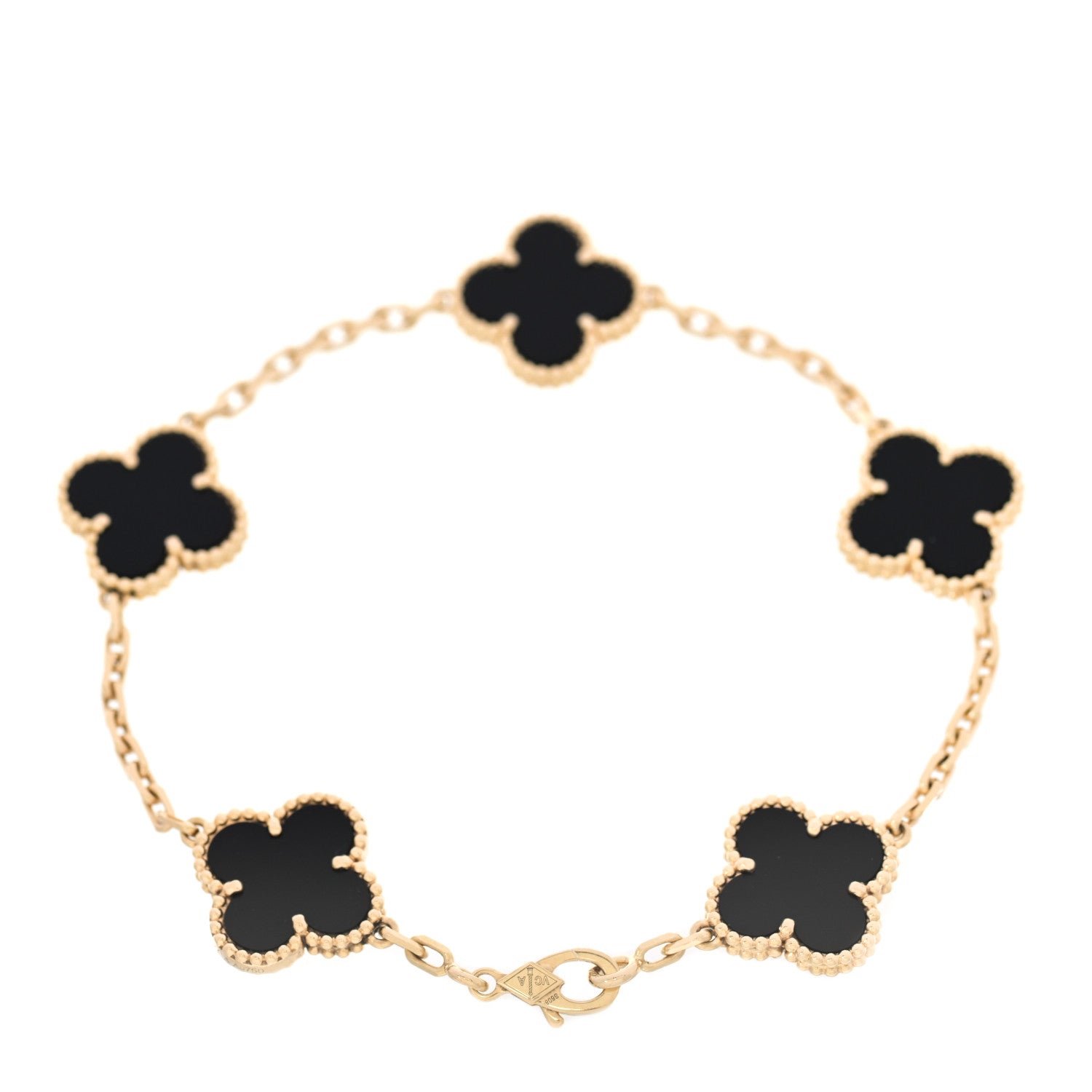 Van Cleef & Arpels 18K Yellow Gold Black Onyx 5 Motifs Vintage Alhambra Bracelet 2 of 6