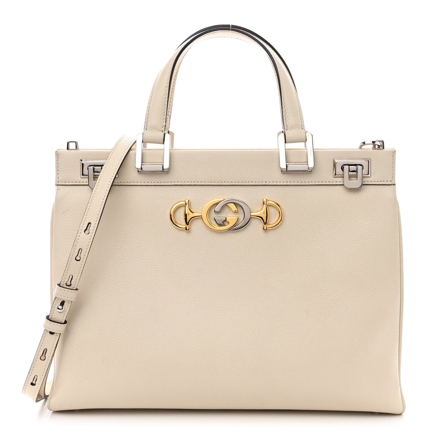 Grainy Calfskin Medium Zumi Top Handle Bag Mystic White
