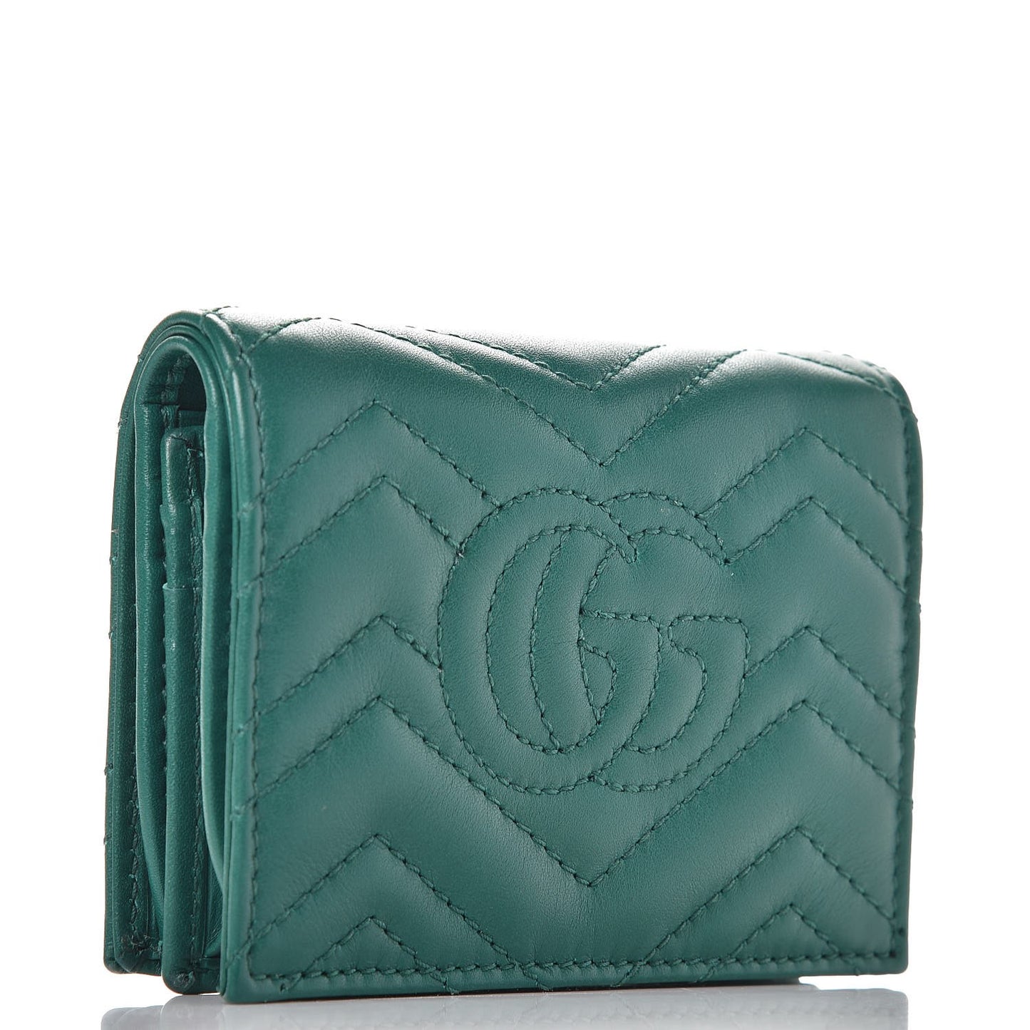Calfskin Matelasse GG Marmont Card Case Wallet Emerald