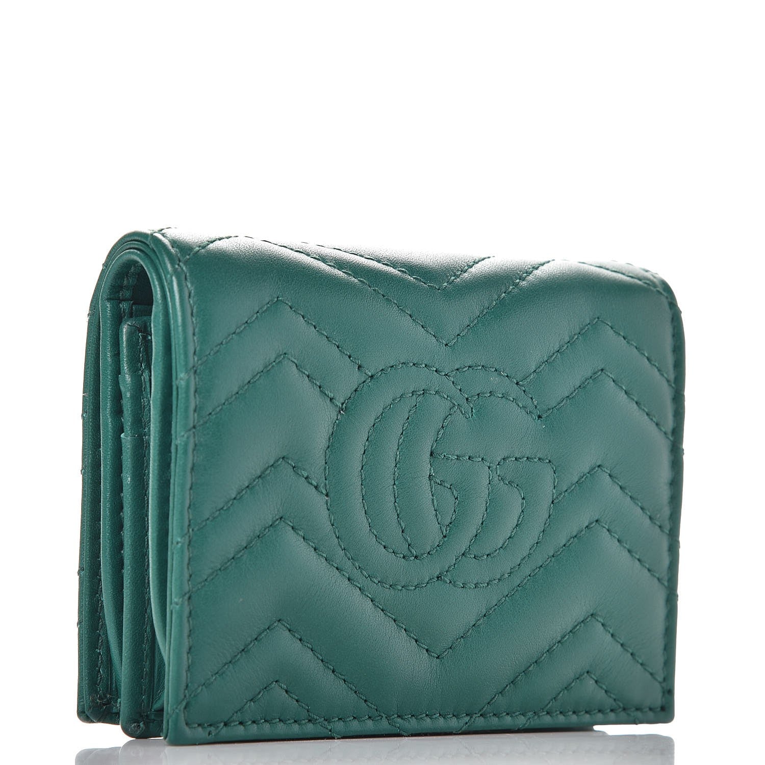 Gucci Calfskin Matelasse GG Marmont Card Case Wallet Emerald 3 of 8