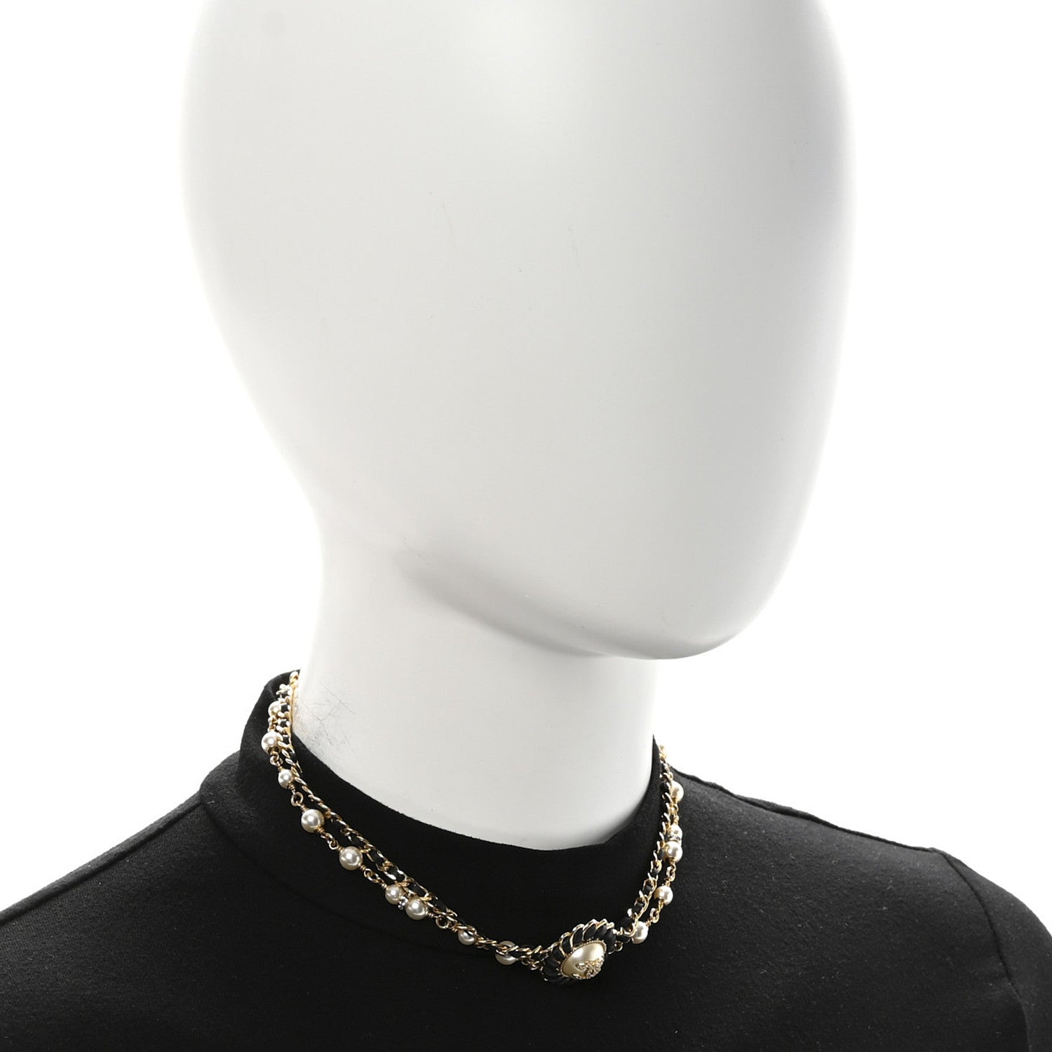 Chanel Lambskin Pearl Crystal CC Short Double Strand Necklace Gold White Black 2 of 7