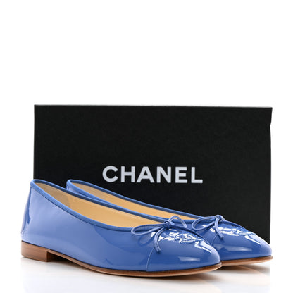 Chanel Patent Calfskin CC Cap Toe Ballerina Flats 40 Blue 9 of 9