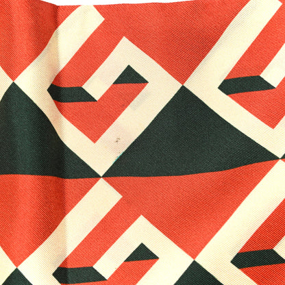 Gucci Twill Silk Geometric Logo Neck Bow Scarf Green Orange 5 of 5
