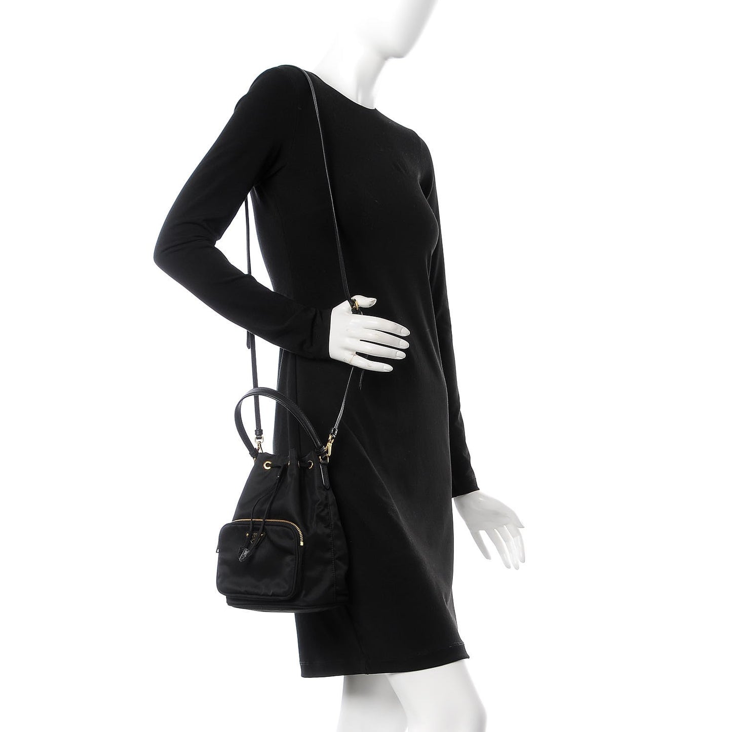 Tessuto Nylon Saffiano Mini Bucket Crossbody Bag Black
