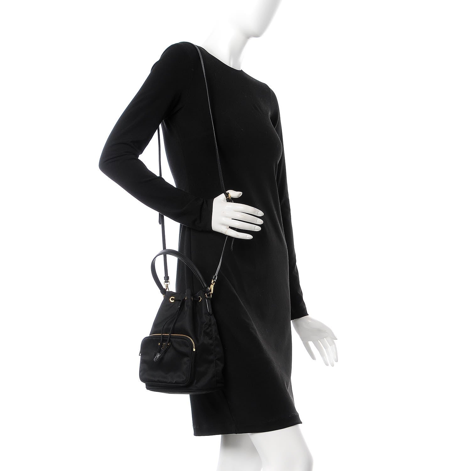 Prada Tessuto Nylon Saffiano Mini Bucket Crossbody Bag Black 3 of 10