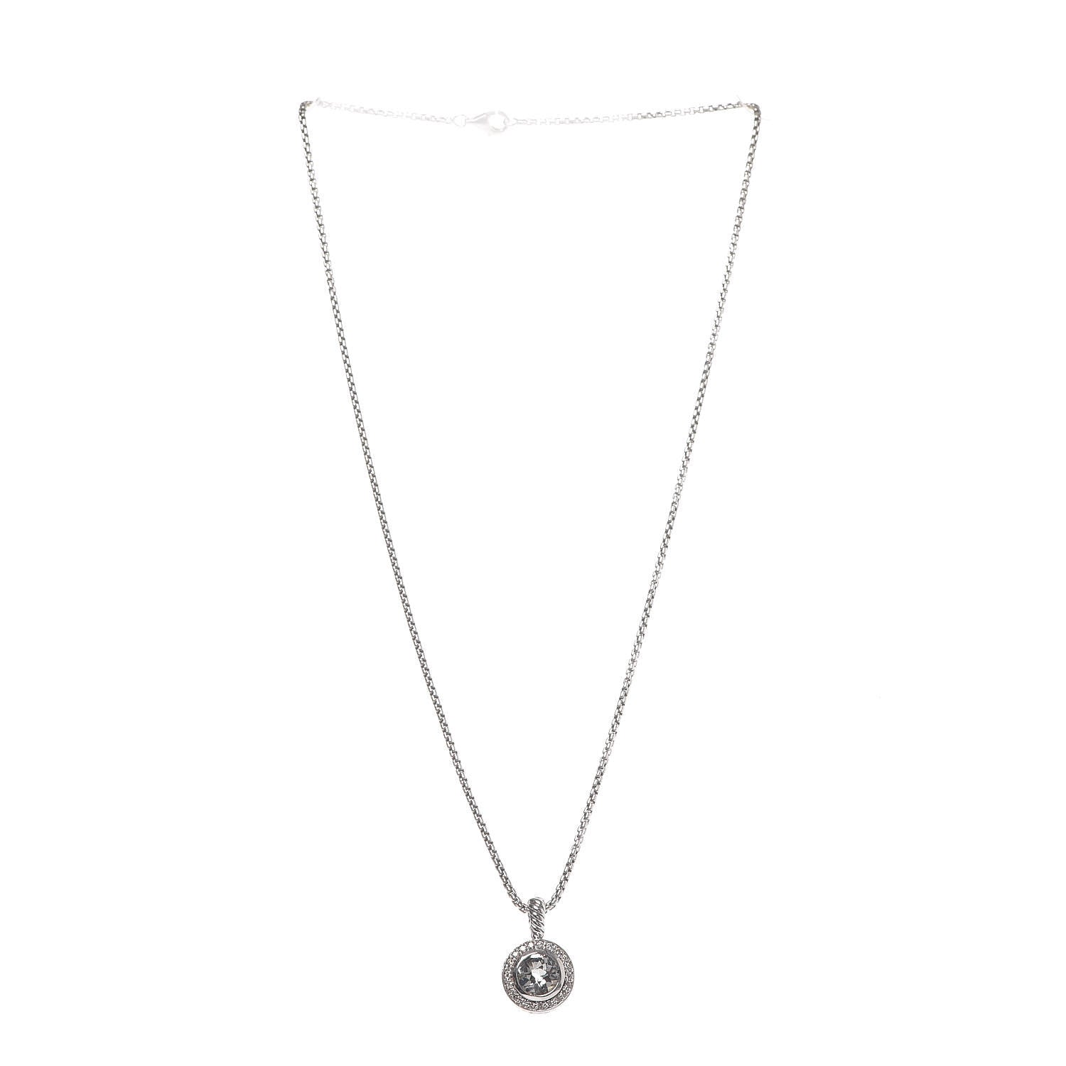 David Yurman Sterling Silver Diamond Prasiolite 8mm Petite Cerise Pendant Necklace 3 of 6