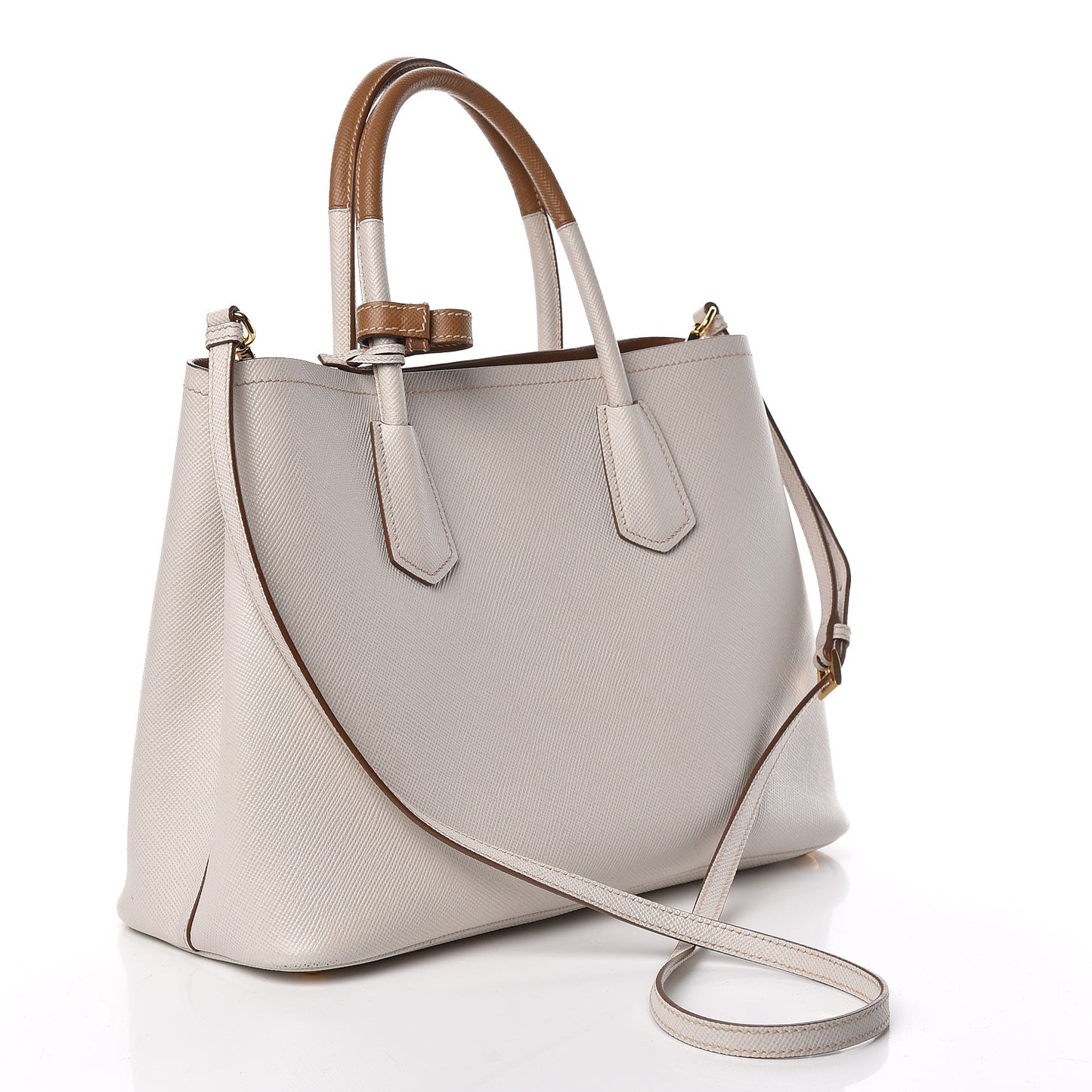 Saffiano Cuir Small Bi-Color Double Bag Talco Caramel