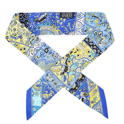 Hermes Silk Au Pays Des Oiseaux Fleurs Twilly Bleu Dur Jaune Vif Turquoise 1 of 5