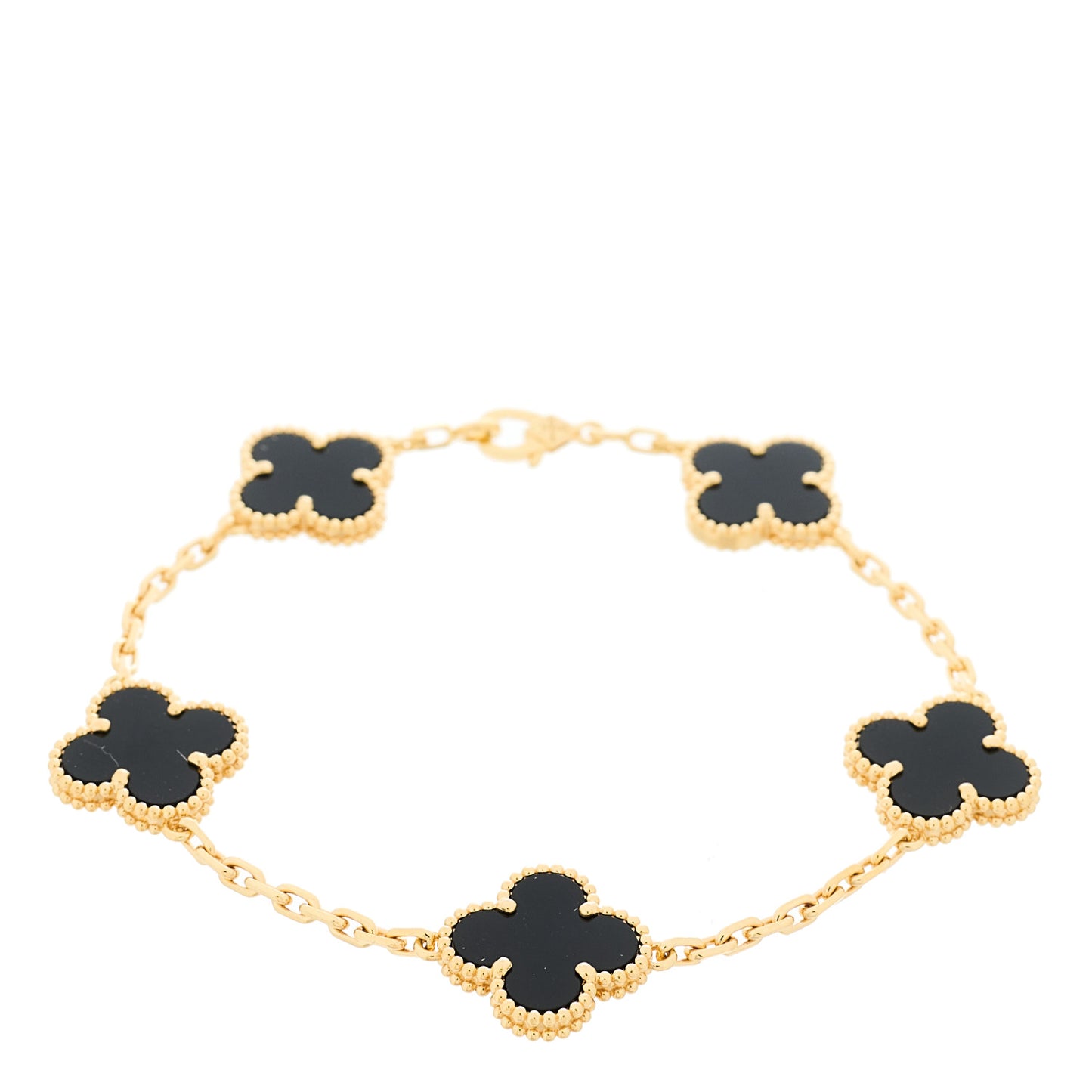 18K Yellow Gold Black Onyx 5 Motifs Vintage Alhambra Bracelet