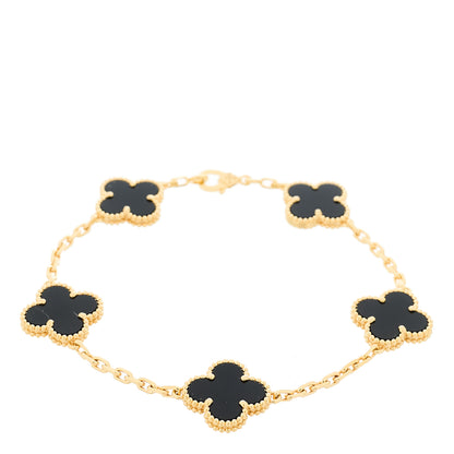 Van Cleef & Arpels 18K Yellow Gold Black Onyx 5 Motifs Vintage Alhambra Bracelet 1 of 5