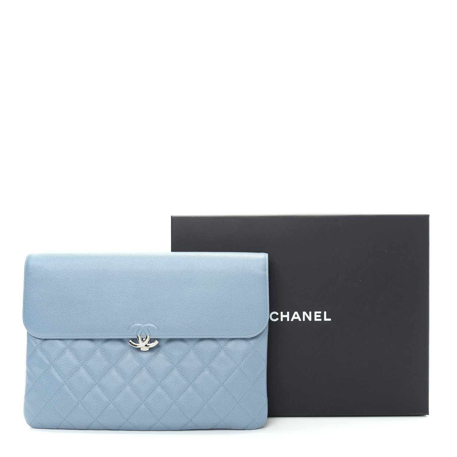 Chanel Grained Calfskin Quilted CC Box Pouch Light Blue 9 of 9