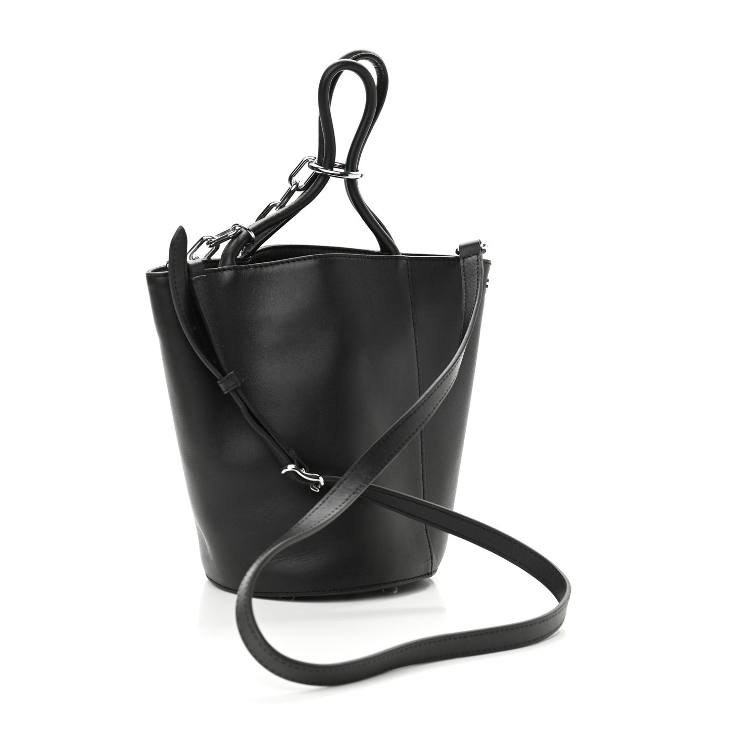 Calfskin Roxy Large Chain Bucket Black Silver Hardware