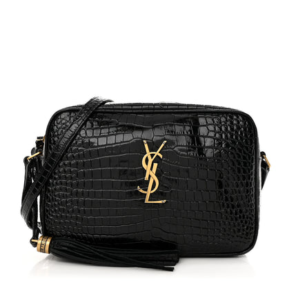 Saint Laurent Patent Calfskin Crocodile Embossed Monogram Lou Camera Bag Black 1 of 16