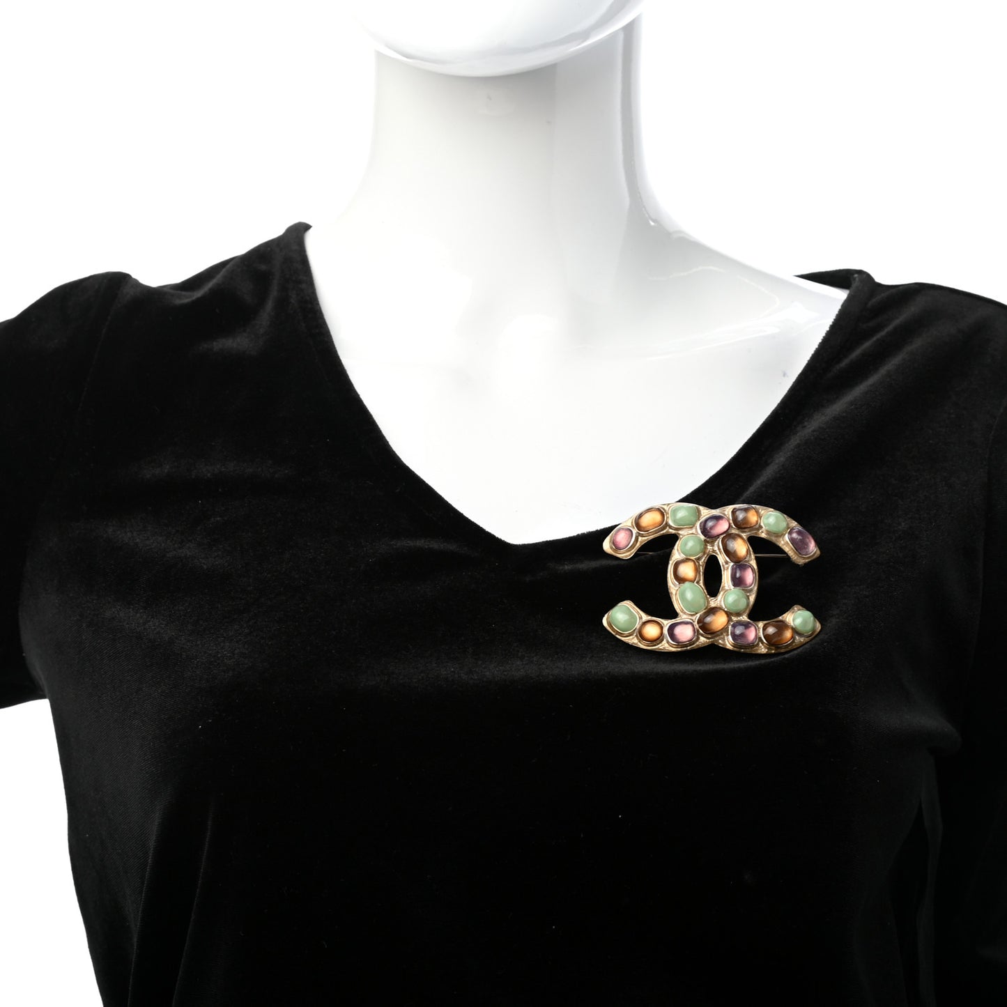 Gripoix Poured Glass CC Brooch Gold Multicolor