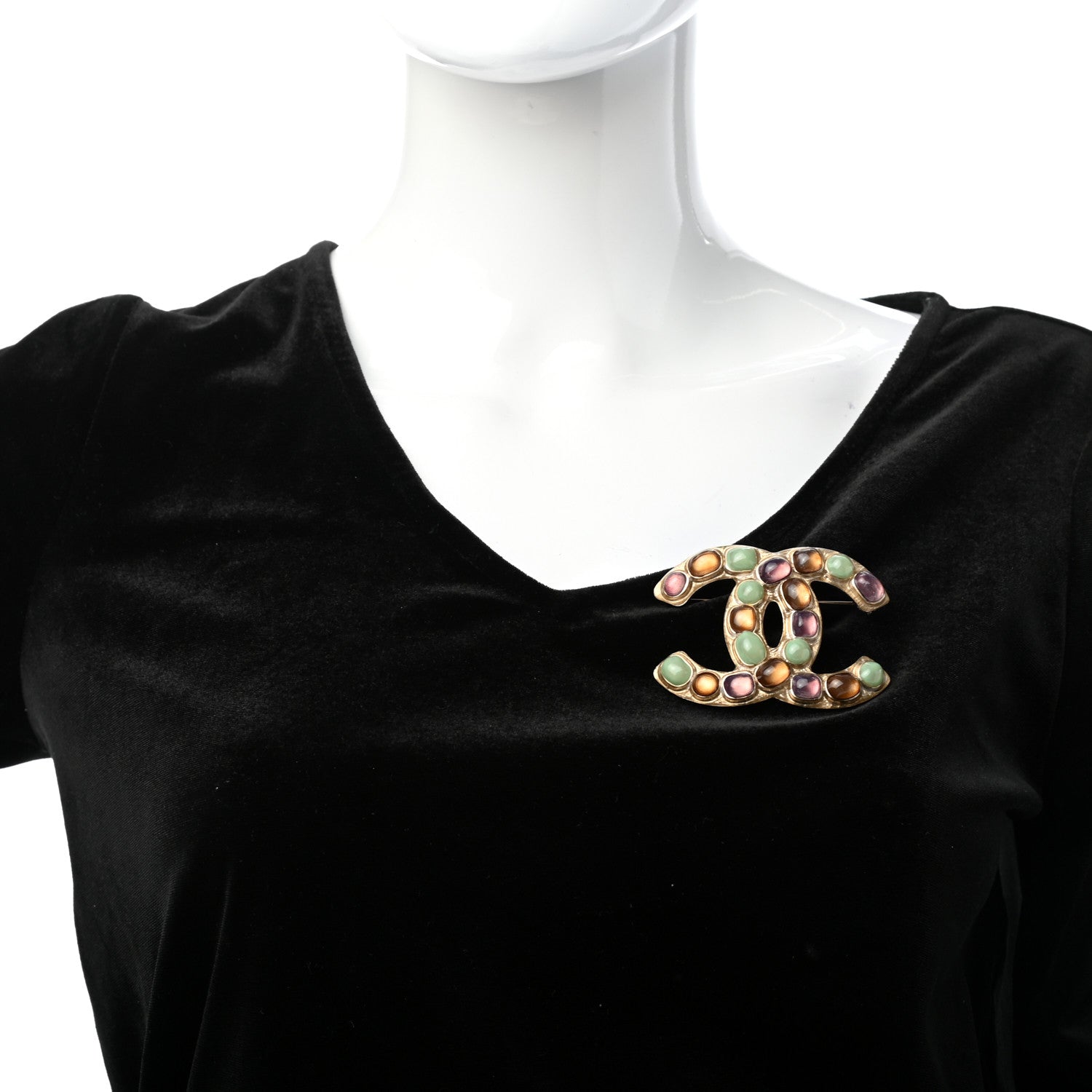 Chanel Gripoix Poured Glass CC Brooch Gold Multicolor 2 of 4
