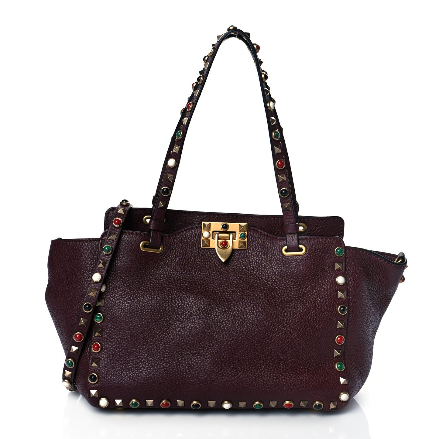 Grained Calfskin Small Rockstud Rolling Tote Rubin