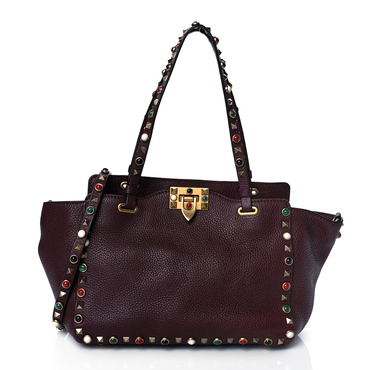Valentino Garavani Grained Calfskin Small Rockstud Rolling Tote Rubin 1 of 9