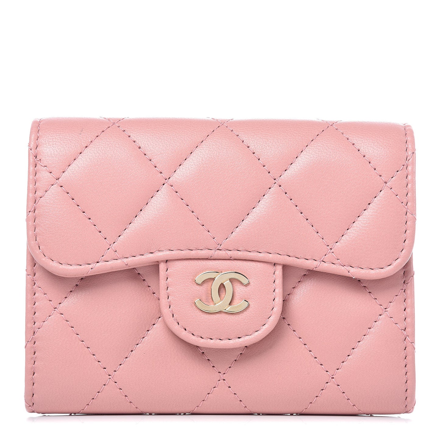 Lambskin Quilted Flap Card Holder Pink