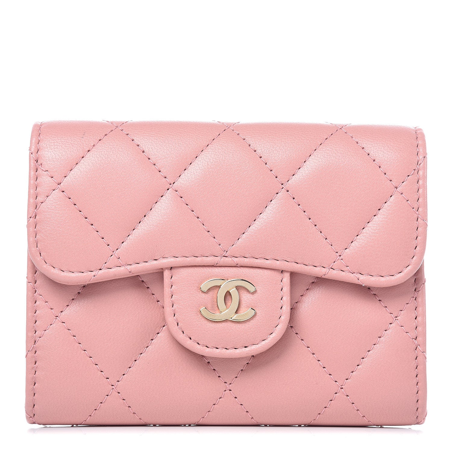 Chanel Lambskin Quilted Flap Card Holder Pink 1 of 15