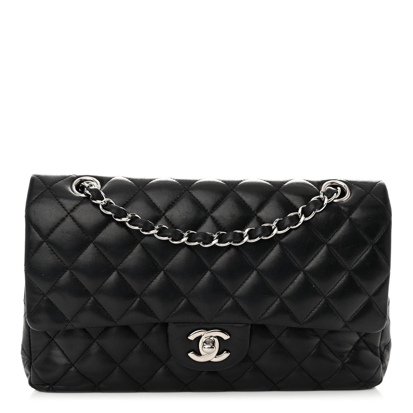 Lambskin Quilted Medium Double Flap Black