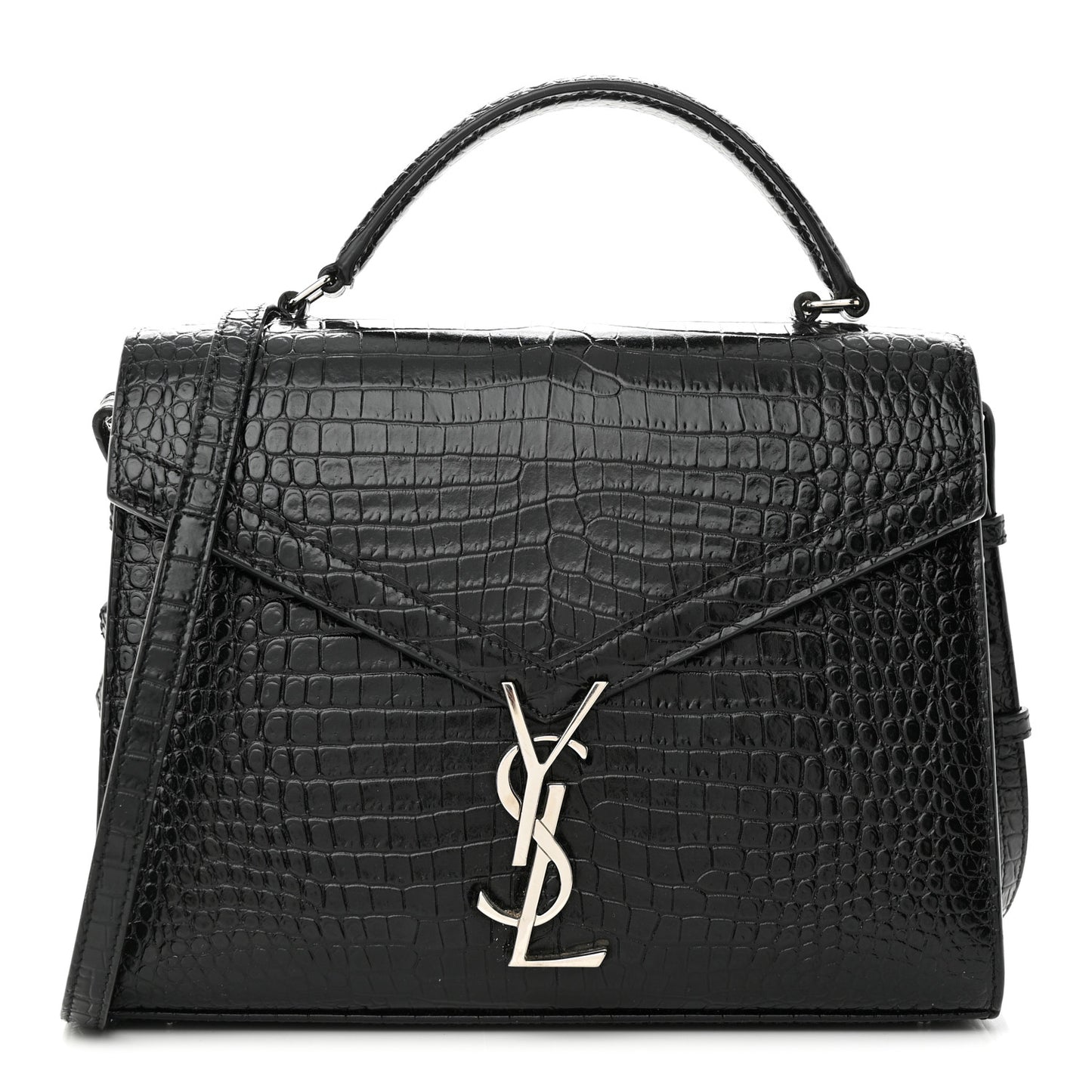 Calfskin Crocodile Embossed Medium Classic Monogram Cassandra Top Handle Black Rouge Legion