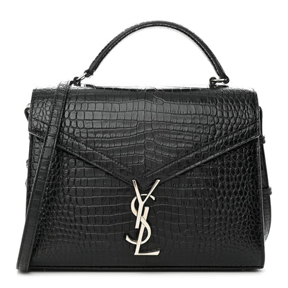Saint Laurent Calfskin Crocodile Embossed Medium Classic Monogram Cassandra Top Handle Black Rouge Legion 1 of 11