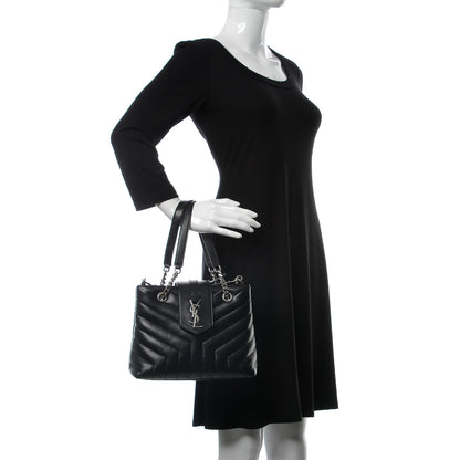 Saint Laurent Calfskin Y Quilted Monogram Small Loulou Shopper Black 2 of 8