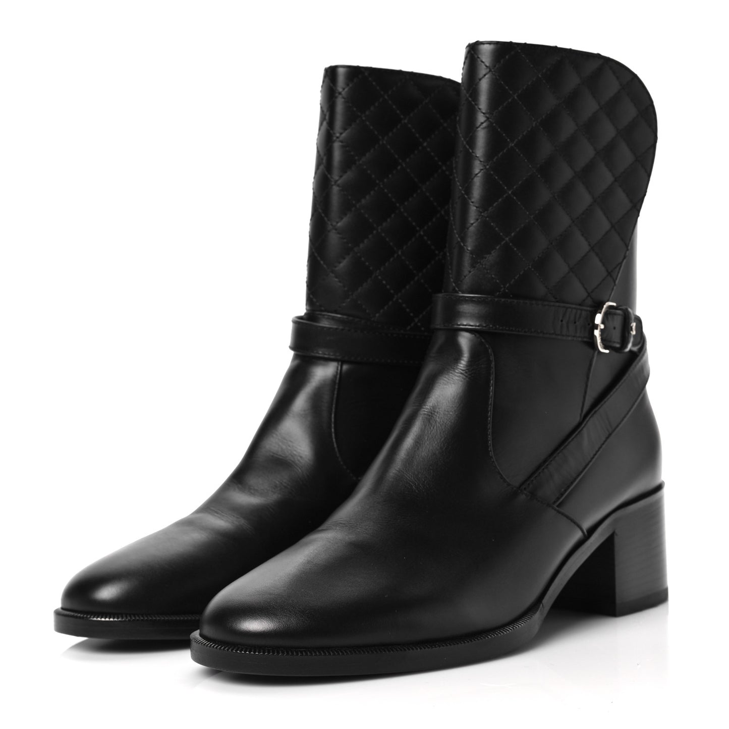 Calfskin Quilted CC Boots 40.5 Black