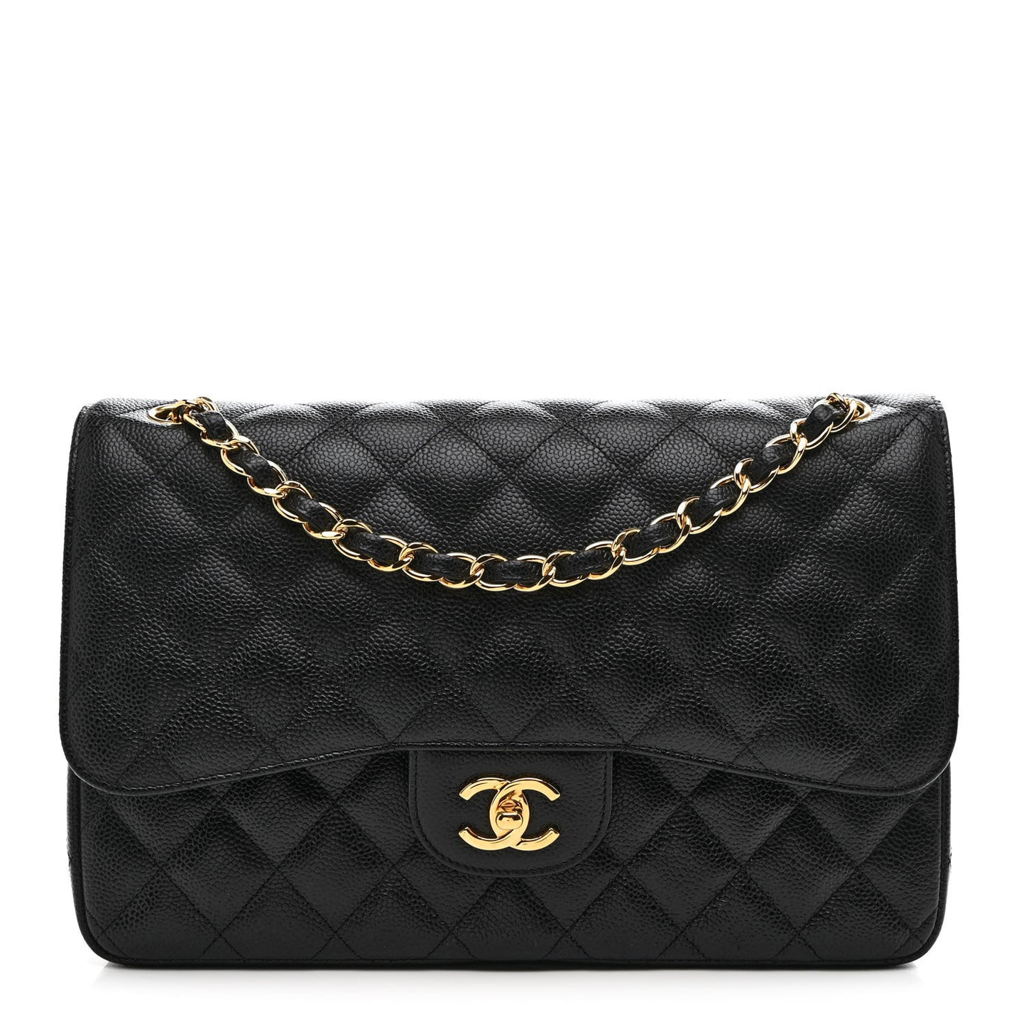 Caviar Quilted Jumbo Double Flap Black