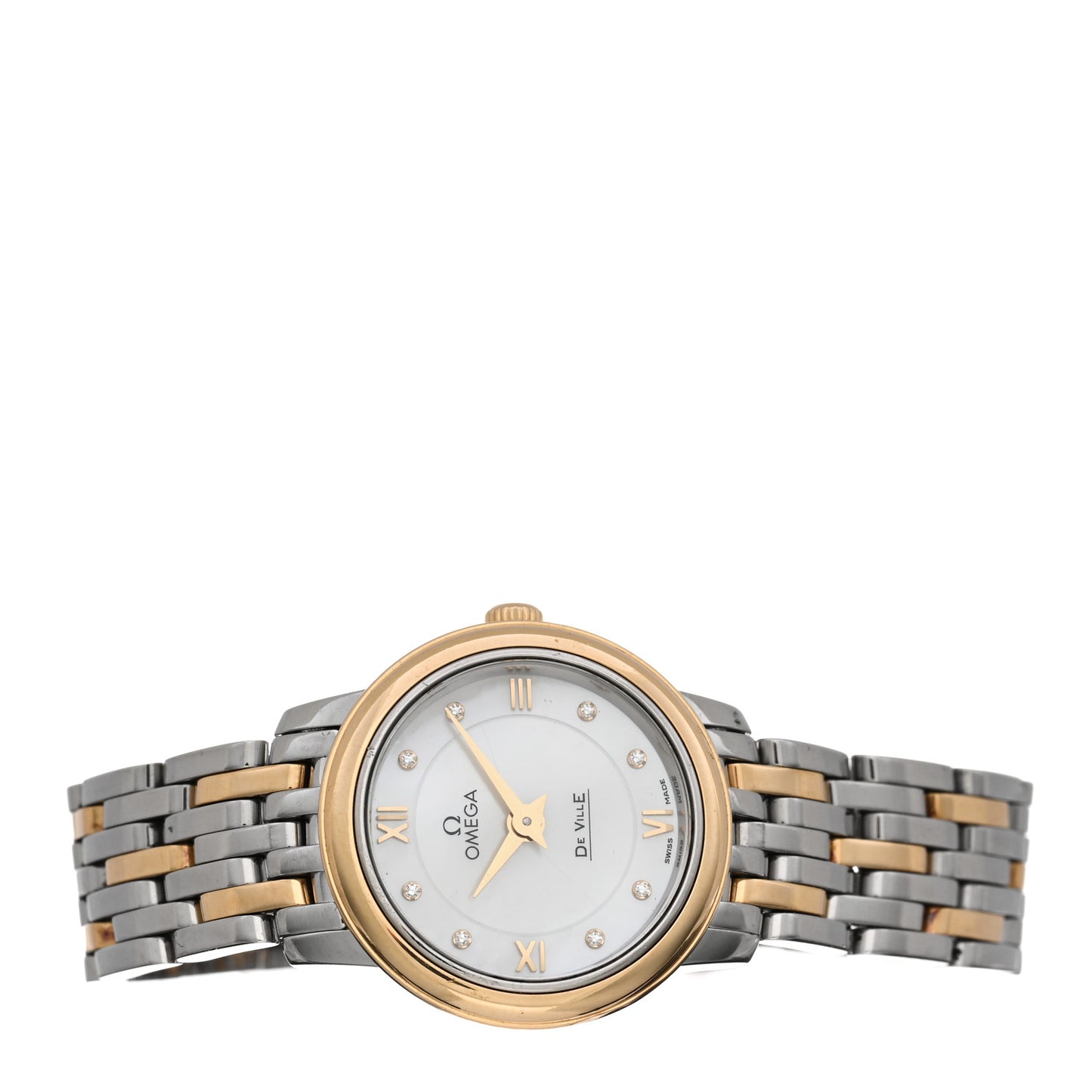 Stainless Steel 18K Yellow Gold Diamond Mother of Pearl 24mm De Ville Prestige Quartz Watch 424.20.24.60.55.001