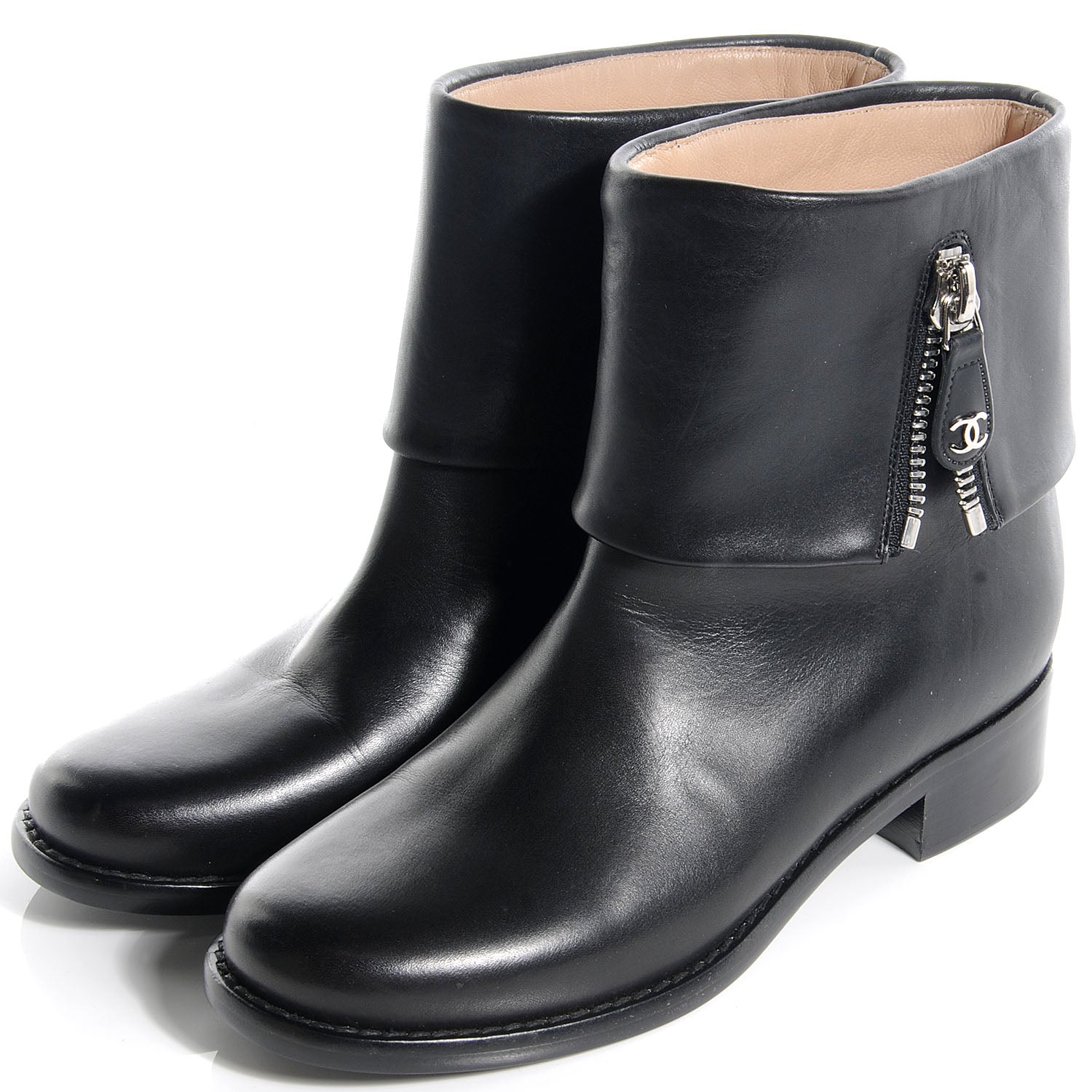 Chanel Leather Motorcycle Short Zip Boots Black 36 3 of 7