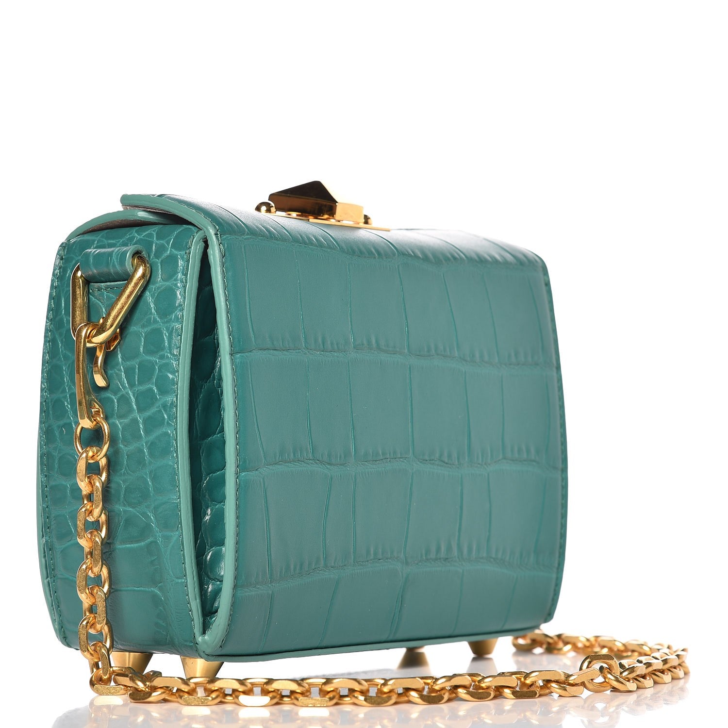 Alexander McQueen Calfskin Crocodile Embossed Box Shoulder Bag 16 Green 5 of 14