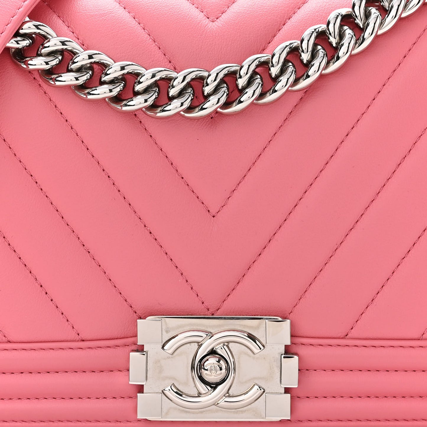 Calfskin Chevron Quilted Medium Boy Flap Pink